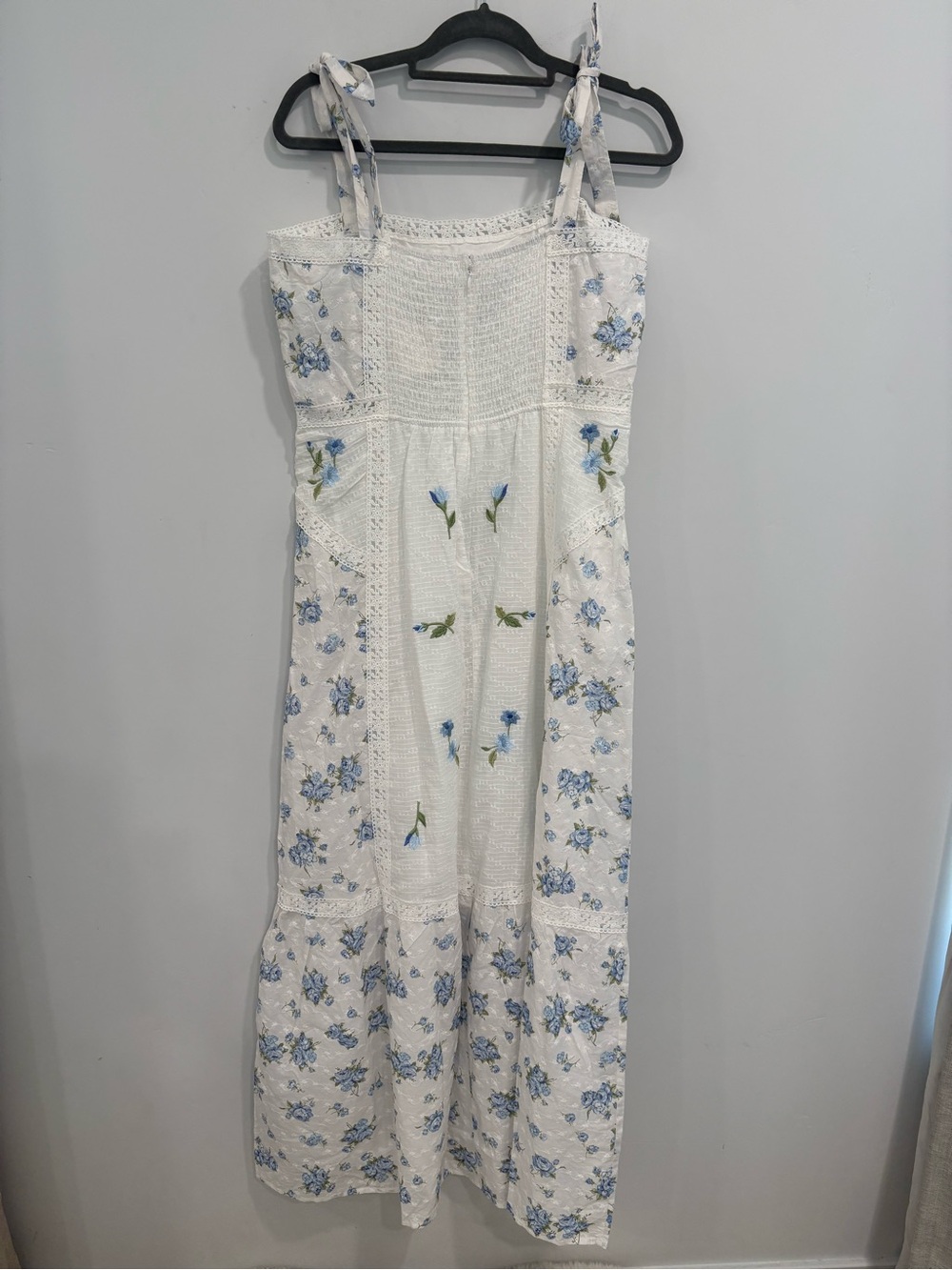 Altar’d State White Floral Tie-Shoulder Maxi Dress - Blue Embroidery - Picture 5 of 8